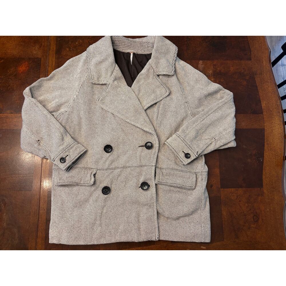 Free People Black & White Herringbone Double Breasted Jacket M